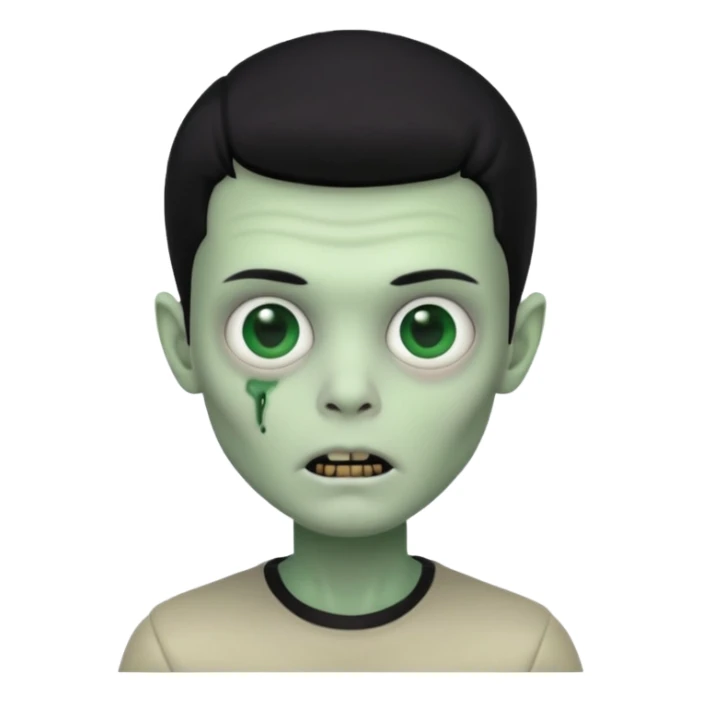 a pretty zombie boy with black hair bearing a resemblance to Ivan from Alien Stage in memoji apple format sticker