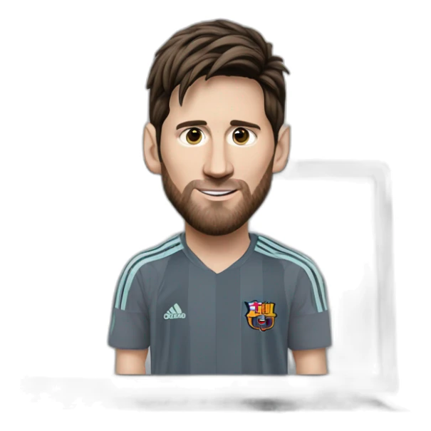 I want you to make a super realistic emoji of Messi while he is using a gray laptop, showing the laptop lid and Messi's face on top. It doesn't have to have a keyboard. sticker