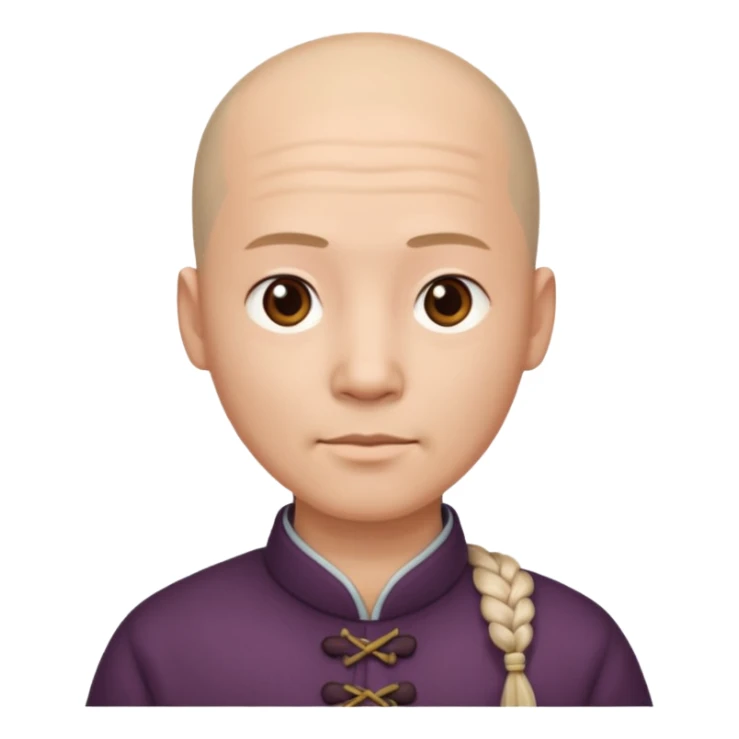 chineese man with a bald head and BRAID coming out in the middle sticker