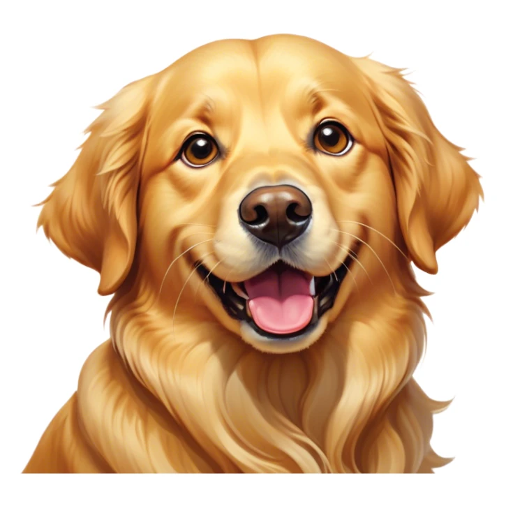 Cinematic Comical Golden Retriever Portrait Emoji, Head tilted dramatically with an exaggeratedly amused expression, featuring a vibrant golden coat with a lively sheen, wide, expressive brown eyes filled with playful disbelief, Simplified yet hilariously expressive features, highly detailed, glowing with a slightly sassy glow, high shine, dramatic yet playful, stylized with an air of cheeky mischief, bright and endearing, soft glowing outline, capturing the essence of a spirited and over-the-top companion, so meme-worthy it feels like it could side-eye its way into internet fame instantly! sticker