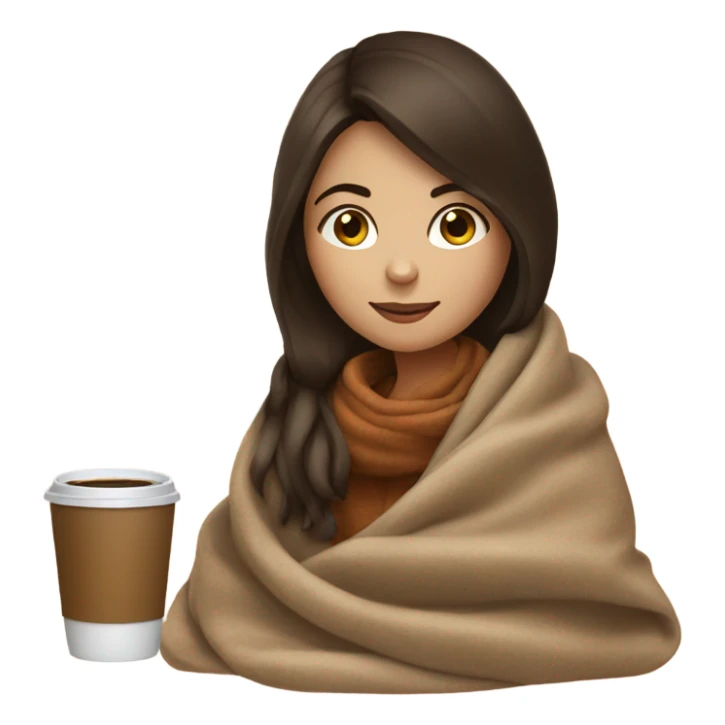 Brunette girl autumn with blanket and coffee sticker