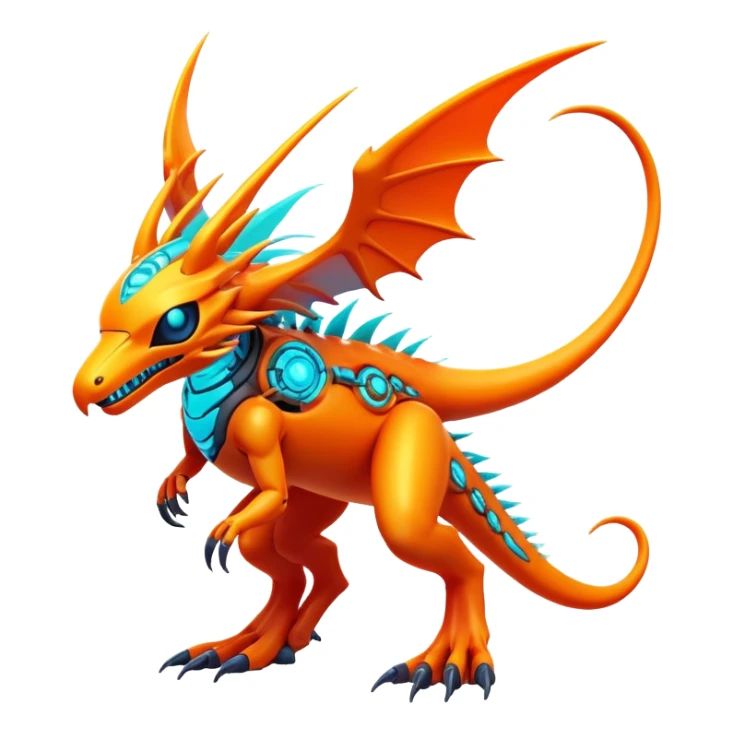Tropical futuristic lush warm-colored neon-colored Fakémon-Digimon-creature (full body) sticker