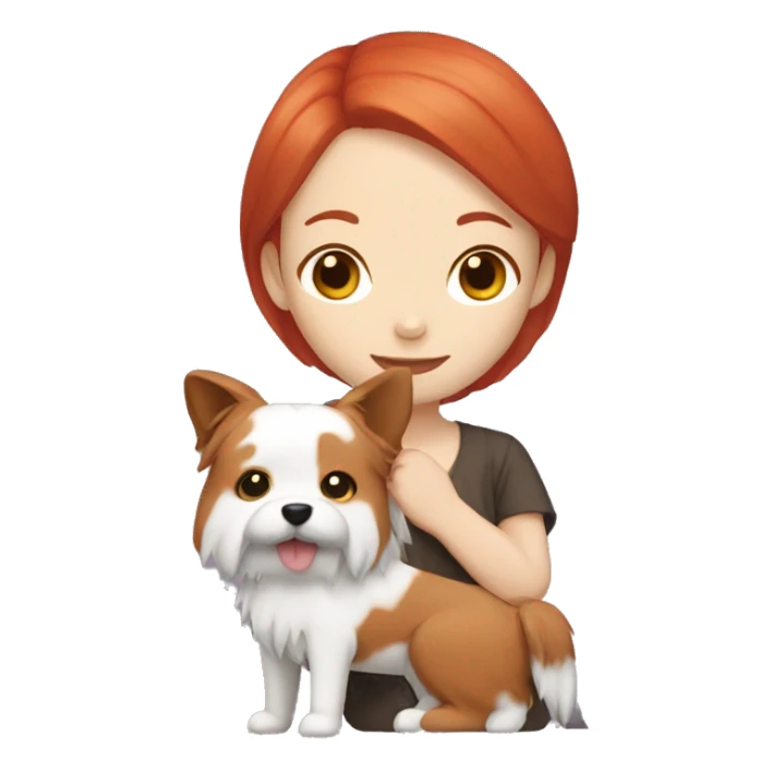 red hair girl with Japanese spitzs dog sticker