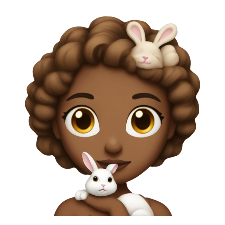 A beautiful  lady holding brown  bunny eyes closed, calm    sticker