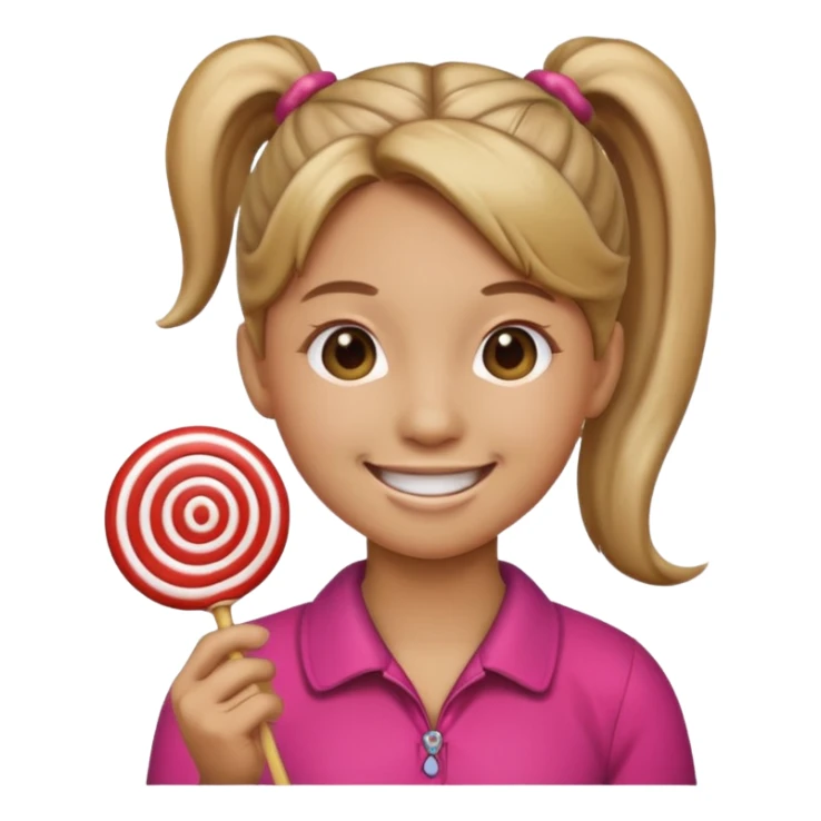 Using this emoji 🥹 make me one with ponytail hair holding a lollipop in each hand using the round emoji not a person sticker