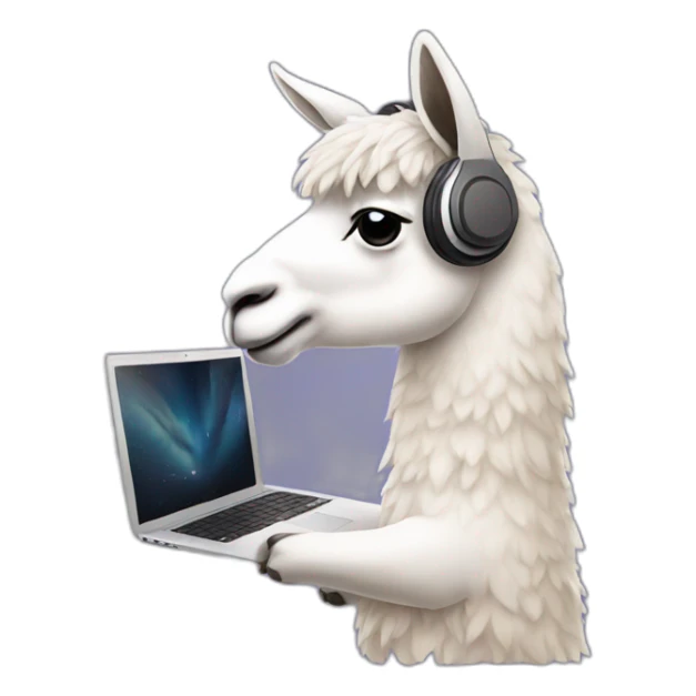 llama wearing headphones working on a laptop sticker