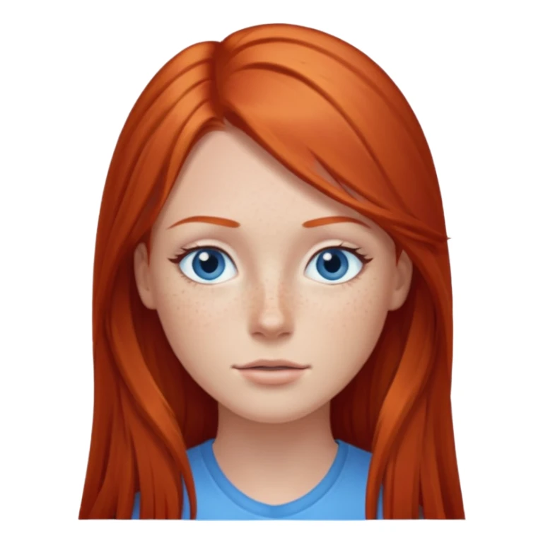 A red head with long straight hair, she has blue eyes  sticker