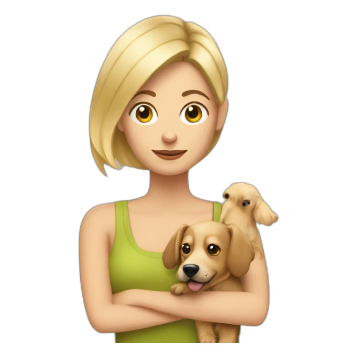 mujer rubia de pelo corto con su perro pincher en brazos sticker