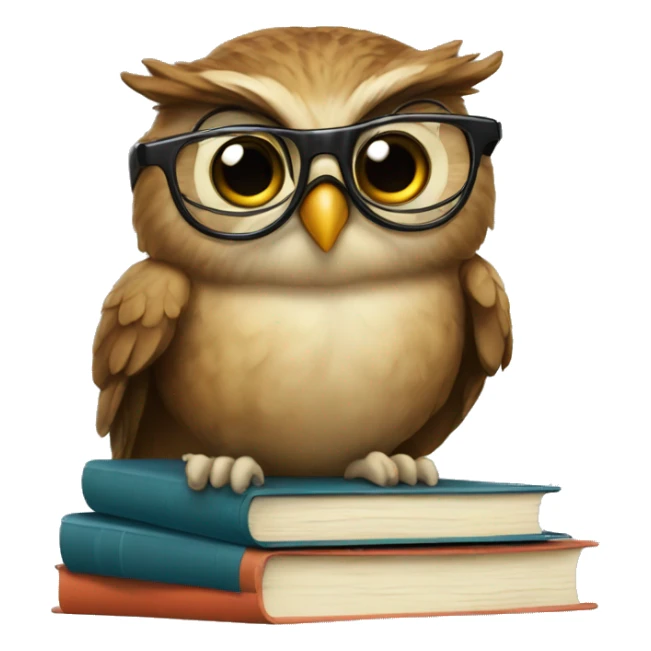 Owl wearing glasses on top of books sticker