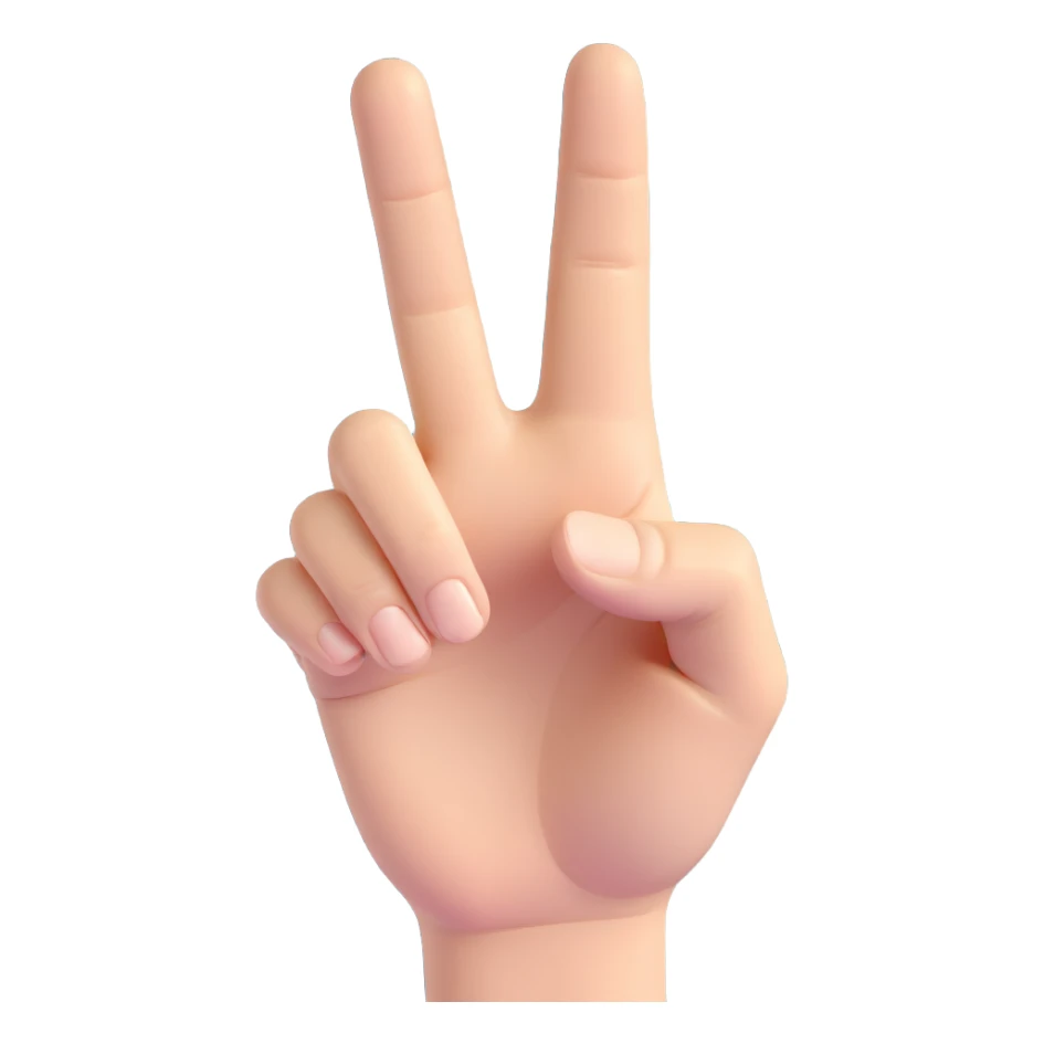 back of a hand visible, only ring finger and index finger raised, middle finger bent, thumb and pinky not visible, neutral color, clear gesture sticker