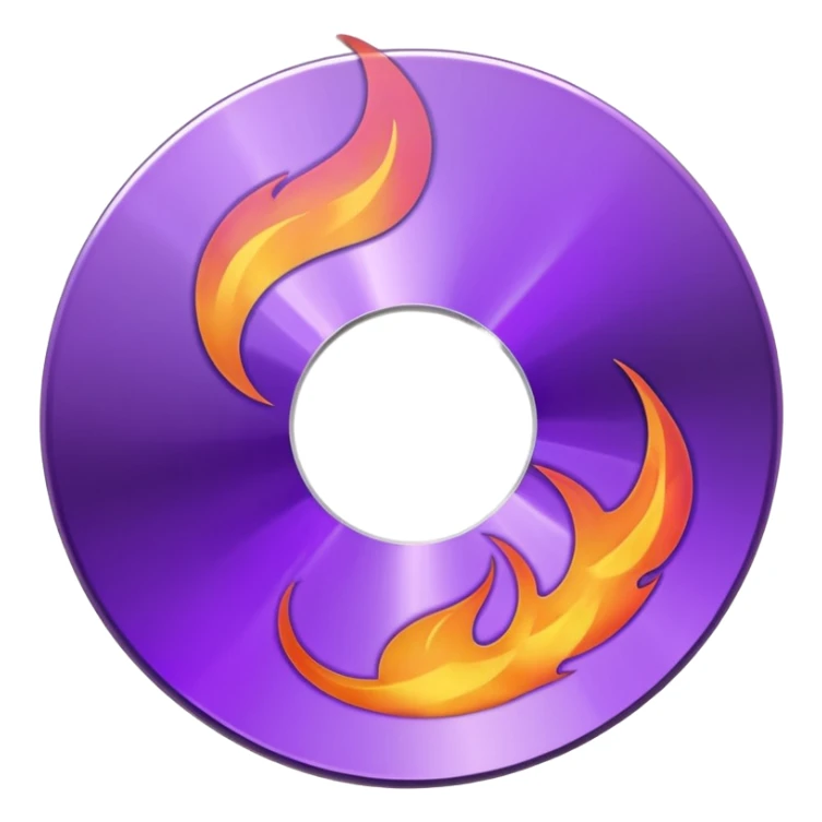 A minimalist CD disc with a subtle fire design, purple flames sticker
