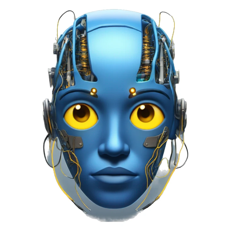 Blue cyborg with yellow eyes wires and circuits  sticker