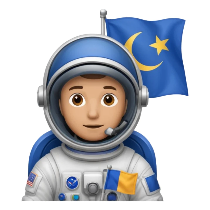 male astronaut holding blue flag in hand sticker