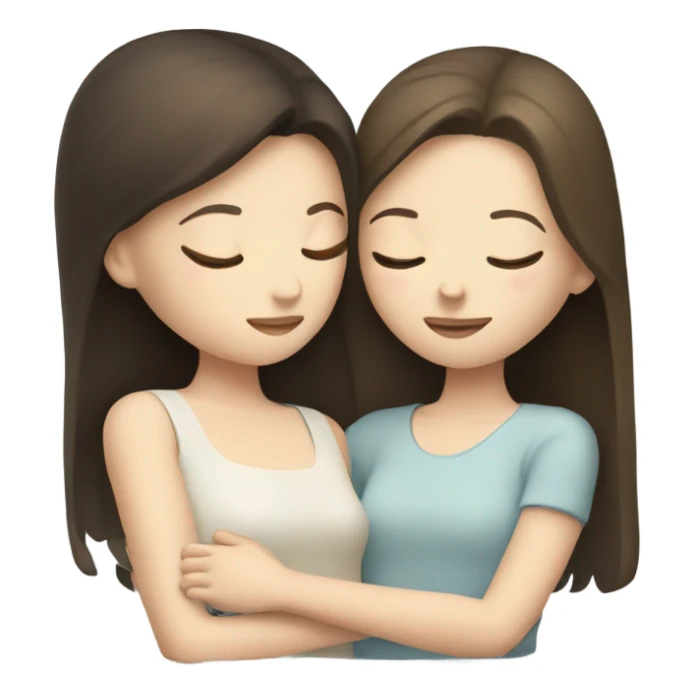 two pale skin brunette girls hugging eyes closed sticker