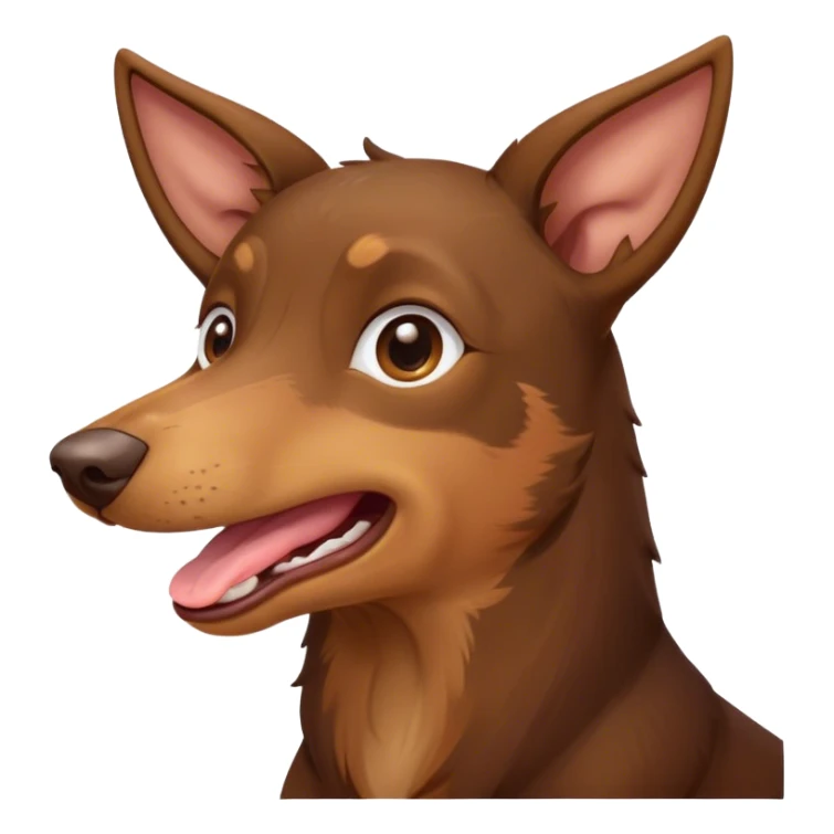 Cinematic Cute Yawning Brown and Tan Kelpie Portrait Emoji, Head tilted slightly with a dramatic, wide-open yawn, showcasing a smooth brown Fur with distinct tan highlights, floppy ears slightly drooping, round warm eyes barely open in drowsy contentment, Simplified yet irresistibly adorable features, highly detailed, glowing with a soft, cozy glow, high shine, relaxed yet expressive, stylized with a touch of whimsy, bright and endearing, soft glowing outline, capturing the essence of a sleepy yet affectionate herder, so drowsy it feels like it could stretch out of the screen and curl up for a nap! sticker
