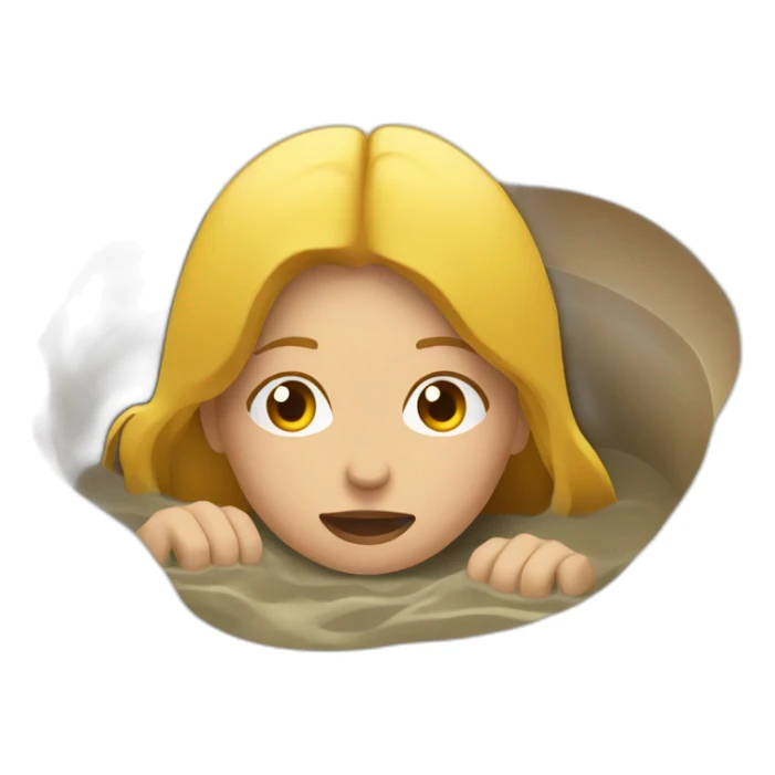 Woman sinking in quicksand. Warning sign sticker