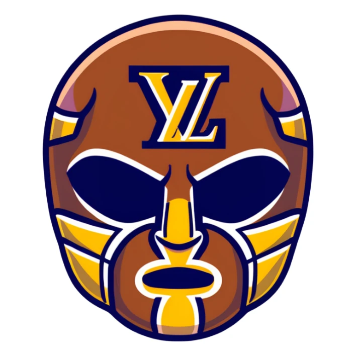 designer Louis Vuitton luchador mask with the iconic LV monogram pattern and damier print sticker