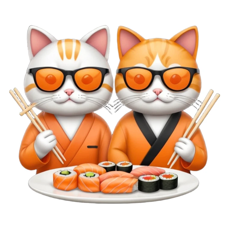 two cool cats wearing sunglasses and eating sushi sticker