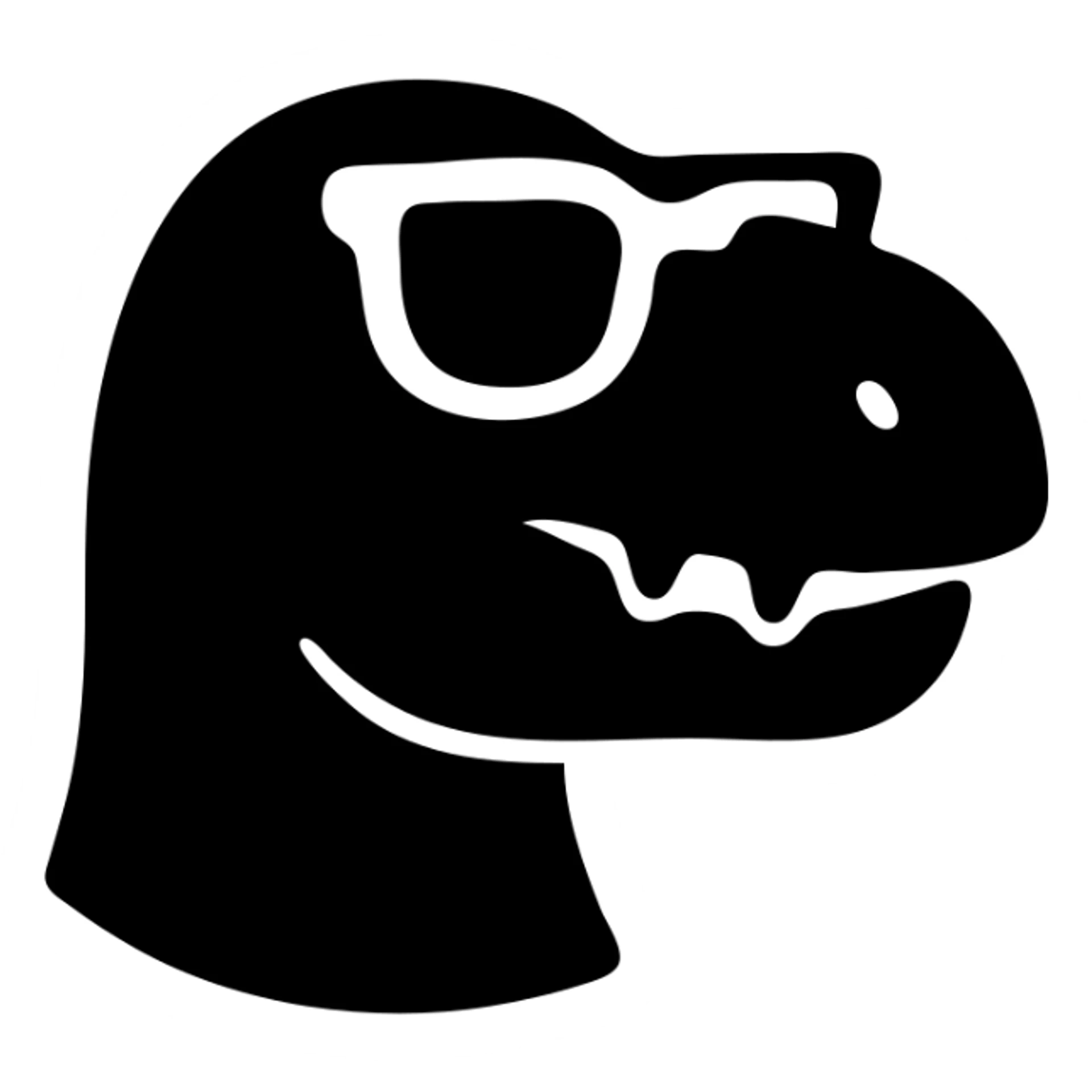 solid black icon of a dinosaur with sunglasses sticker