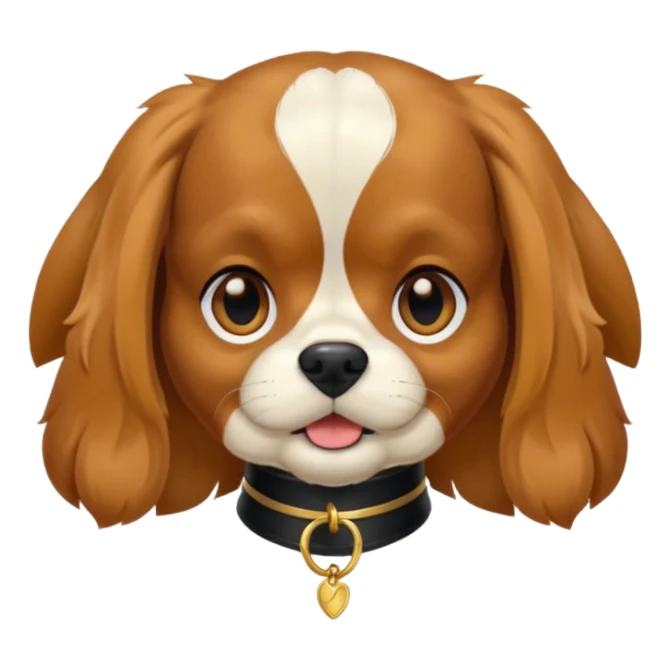 Brown and black cavalier dog sticking out younger with a gold collar sticker