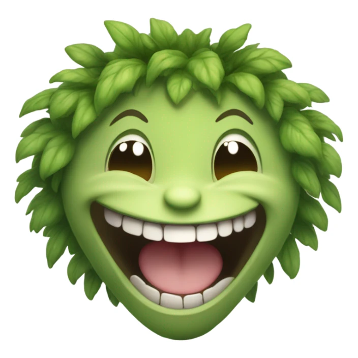 endearing humanoid tree-like creature in different expressions and poses: (1) laughing with a big open-mouthed smile sticker
