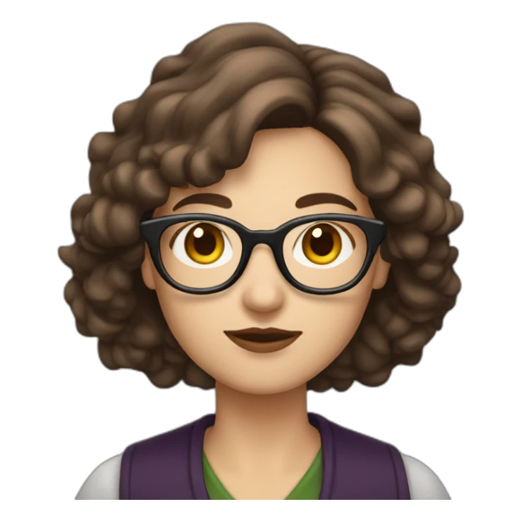 Witchy librarian with shoulder-length brown hair and glasses sticker
