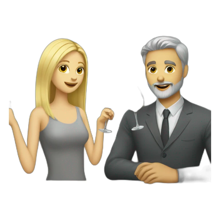 blonde girl and grey man with beard drinking wine sticker
