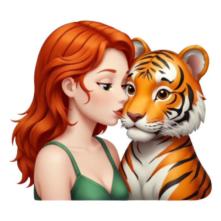 redhead girl kissing tiger sticker