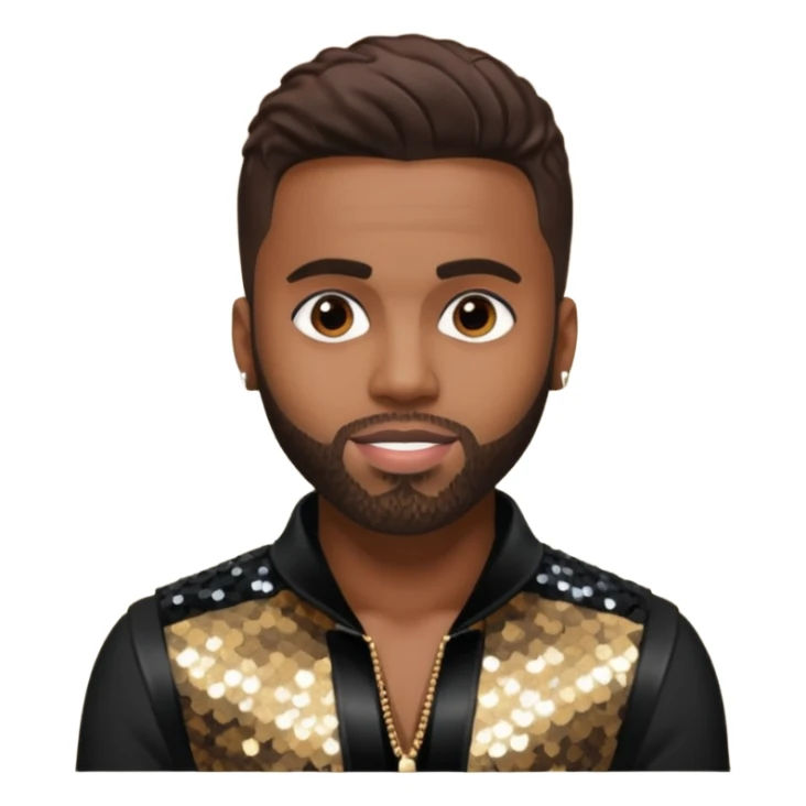 Jason Derulo with dark brown hair, black sequin outfit sticker