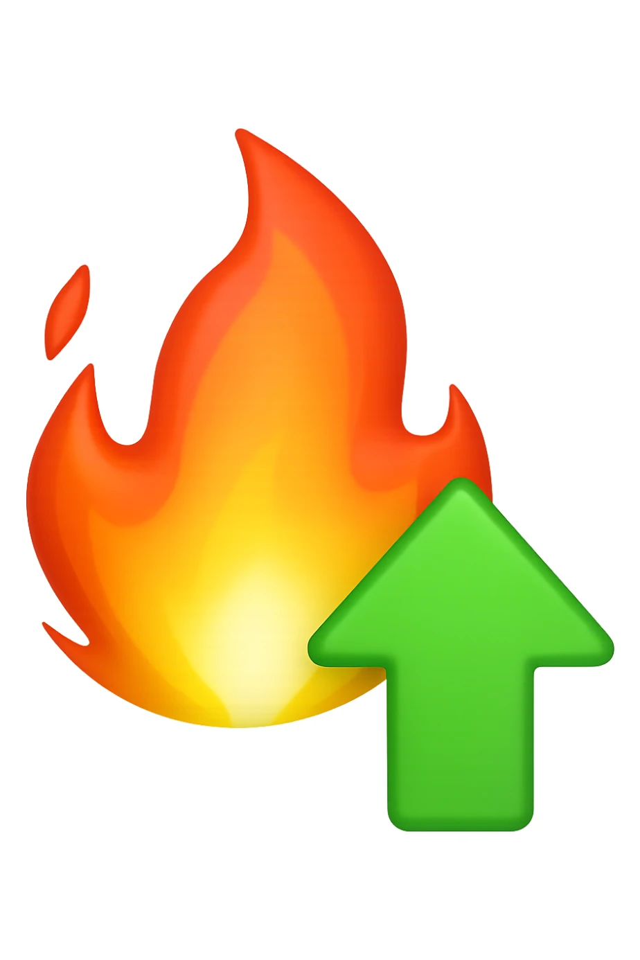 emoji stile iphone di una fiamma con freccia su verde 4k sticker