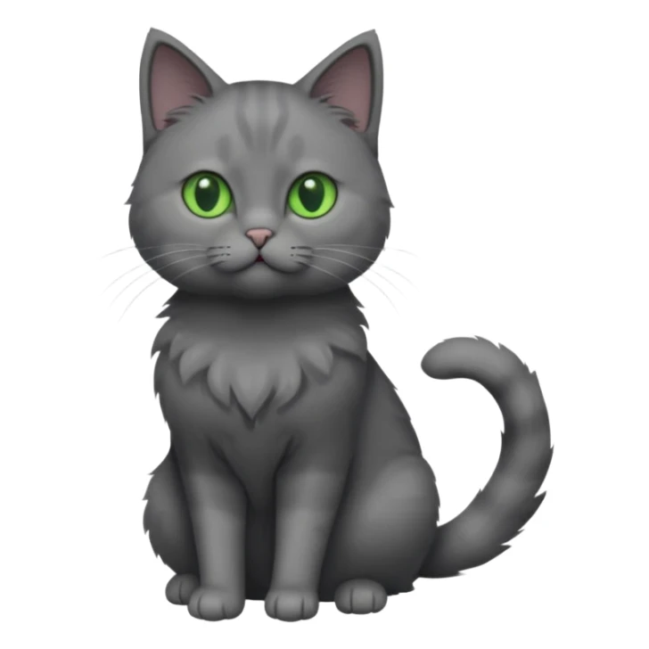 full body view of beautiful female solid dark grey cat with green eyes, grey face, white toes/paws and small white patch on her chest sticker