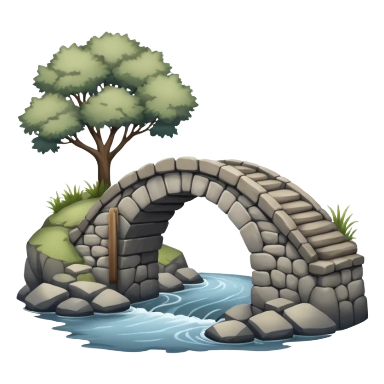 a simple rustic stone bridge without water, used to cross a river. sticker