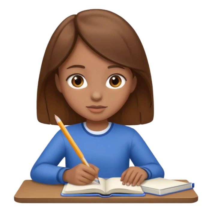 Girl with brown hair that is studying with notebook ￼ sticker