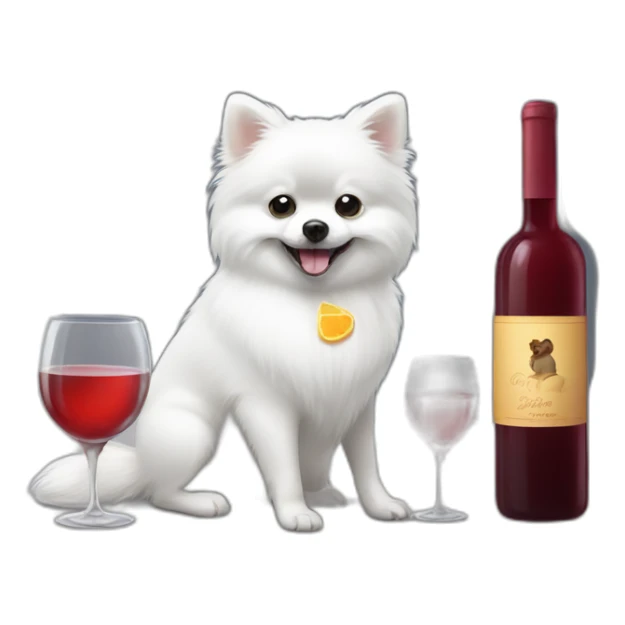 a white pomeranian and a gray mouse drink wine sticker