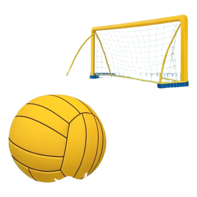 An icon featuring a yellow water polo ball floating on the water with goals in the background, inside a swimming pool. The design includes splashes and ripples, symbolizing the fast-paced action and strategy of water polo. Transparent background highlights. sticker