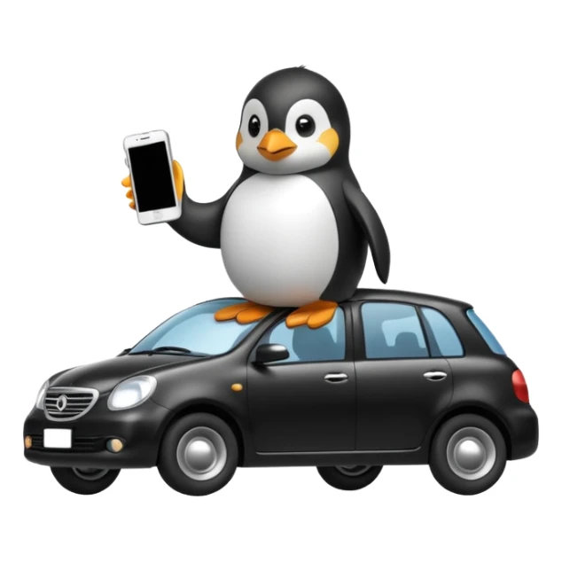 Penguin with a phone on the car sticker
