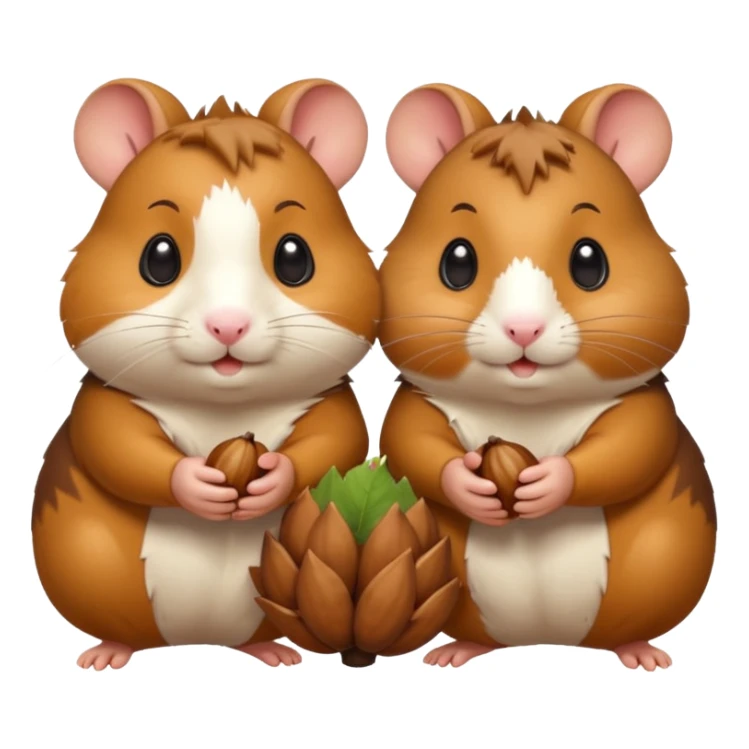 cartoon-style hamster sharing acorns with other cartoon-style hamsters sticker