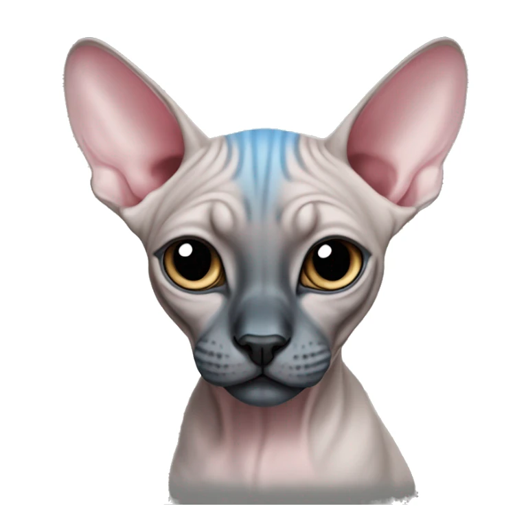 grey and little pink sphynx cat with blue eyes and black nose sticker