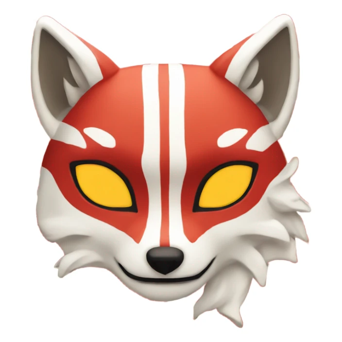 red kitsune mask with stripes on sides and forehead sticker