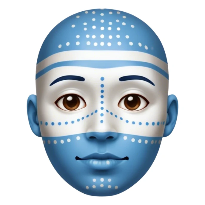 Blue skinned person with white stripes & dots on face sticker