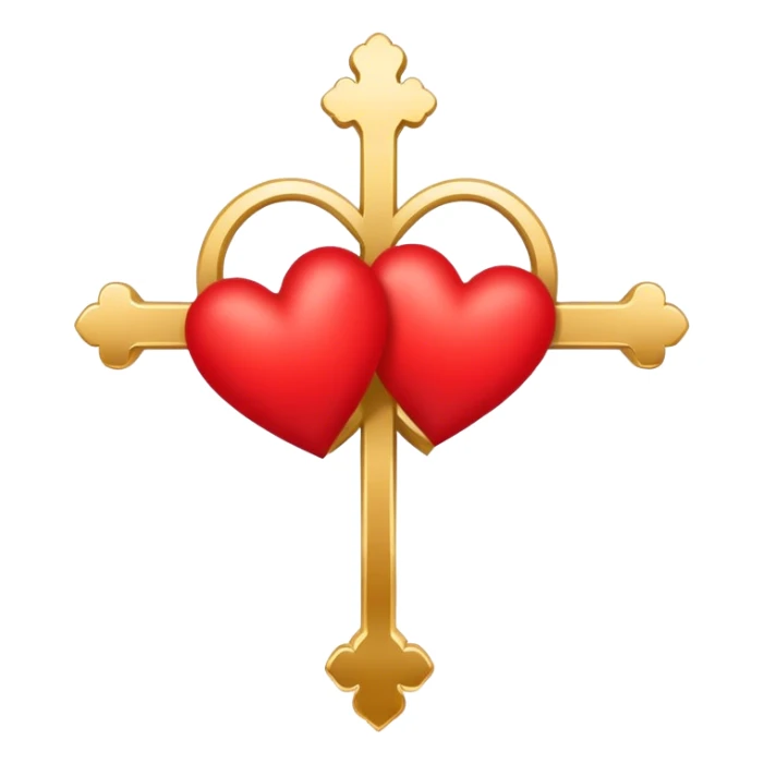 Two red heart outlines united by a gold cross  sticker