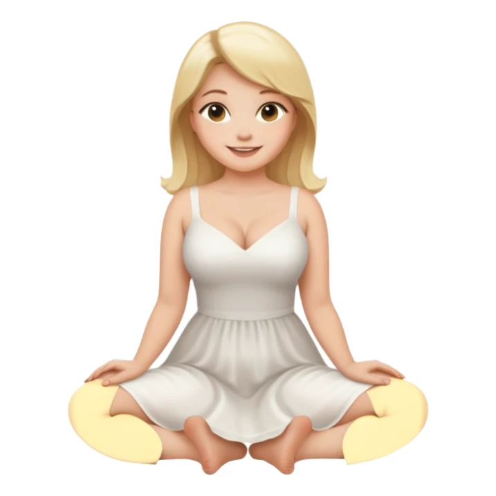 curvy blonde woman, back view, sitting on her soles, smiling, SFW sticker