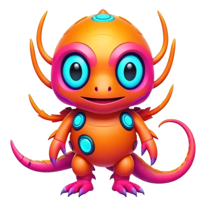 Tropical futuristic lush warm-colored modern colorful neon-colored cyber-Fakémon-Digimon-Trico-creature sticker