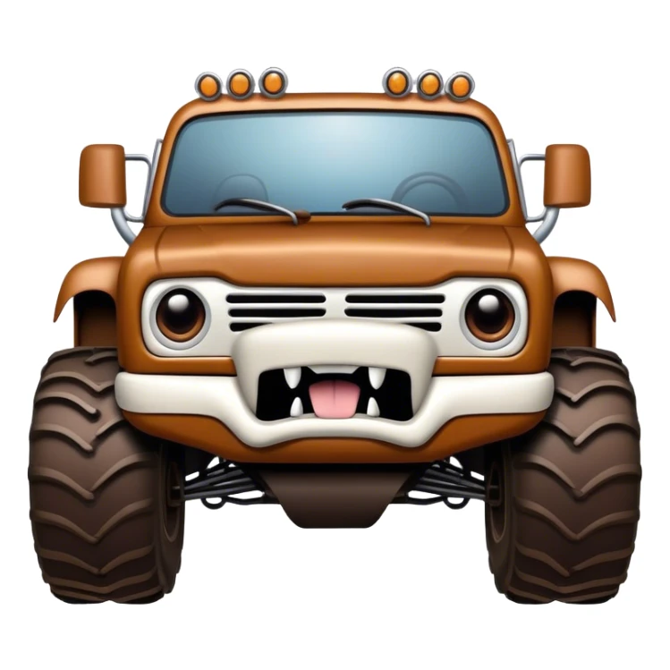 Monster Mutt - Monster Jam (Model Year: 2021) (Iconic colour: Brown with dog features) - A unique monster truck with playful, dog-inspired design cues. The vehicle is painted in warm brown tones and features subtle dog motifs (such as a stylized snout or ear shapes). It should blend the rugged power of a monster truck with quirky, endearing canine features. sticker