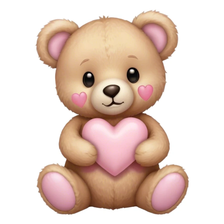 A beige teddy bear holding a light pink heart  sticker