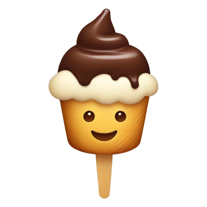 ice cream with chocolate without waffles , on a stick, flat shape, with a smile sticker