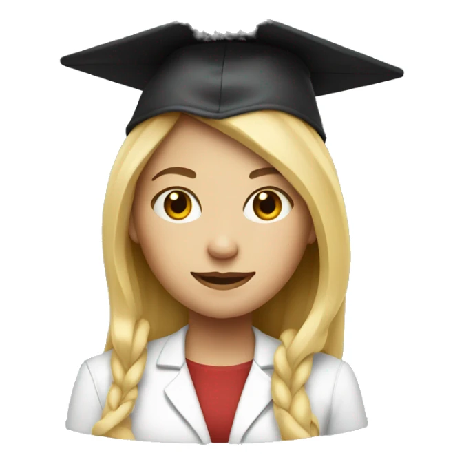 White skin female student with blond hair and phd hat sticker