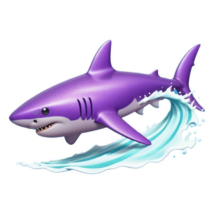 purple glitter shark on a cyan wave sticker