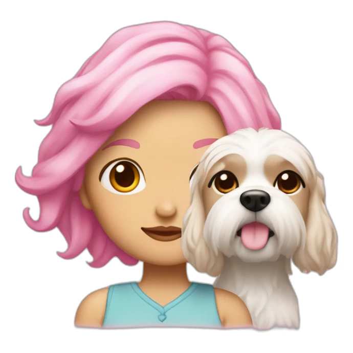 pink haired woman with light skin and a shih tu sticker