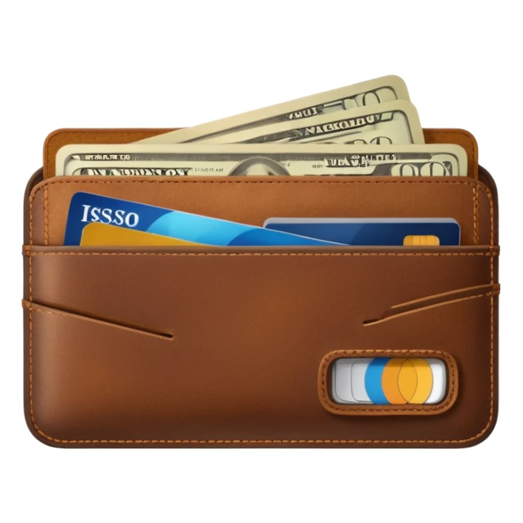 portefeuille marron avec pleins de billet et carte bancaire sticker